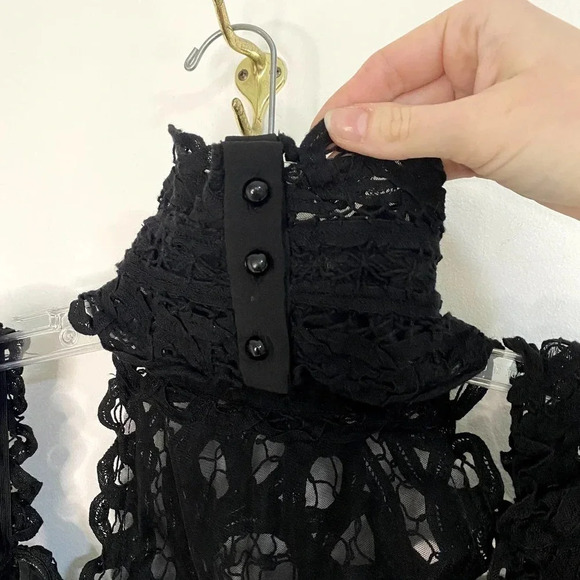 Asilio Black Love Lockdown Lace Flutter Sleeve Turtleneck Cocktail Dress - Picture 6 of 11